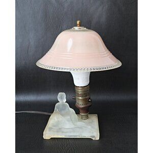 Vintage Art Deco Nude Lady Boudoir Frosted Glass Pink Plastic Clip On Shade